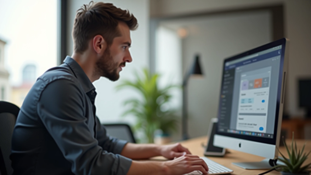 Designér pracující na počítači s Figmou otevřenou, systematicky organizuje design komponenty