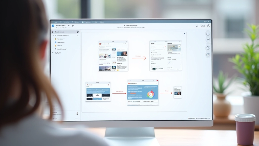 Figma projekt s hierarchií obrazovek, interaktivními prvky a komplexním tokem uživatele v přehledné struktuře